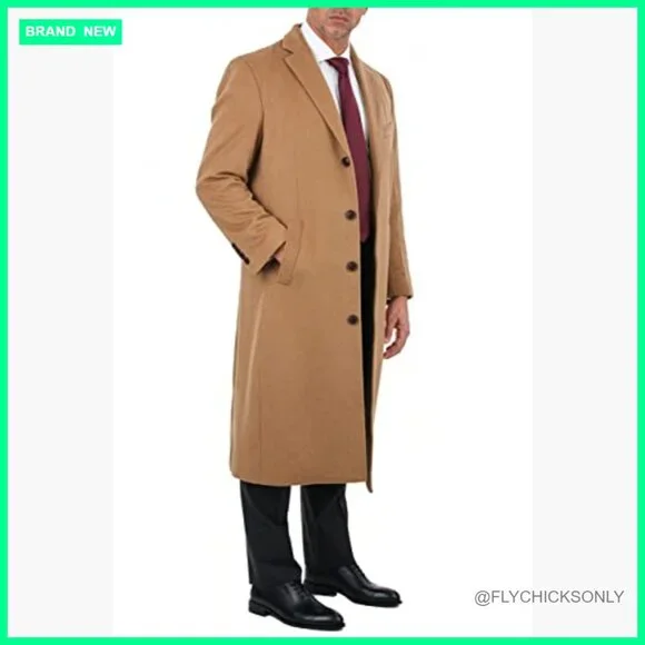 Wool Cashmere Blend Full Length Overcoat for Men